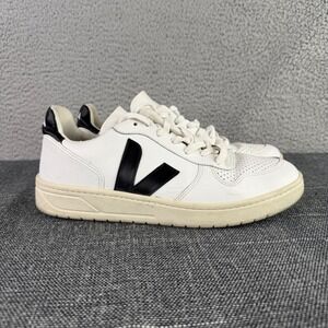 Veja V-10 Sneakers Mens 8 White Black Leather Low Top Lace Up VX021270